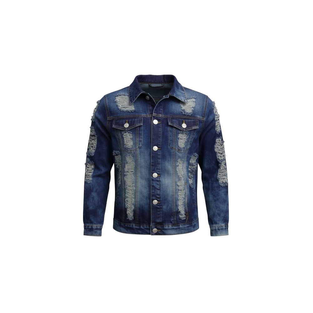 DAZL Denim Jacket Women XL Blue Distressed Ripped Always 700 Graphic Streetwear
